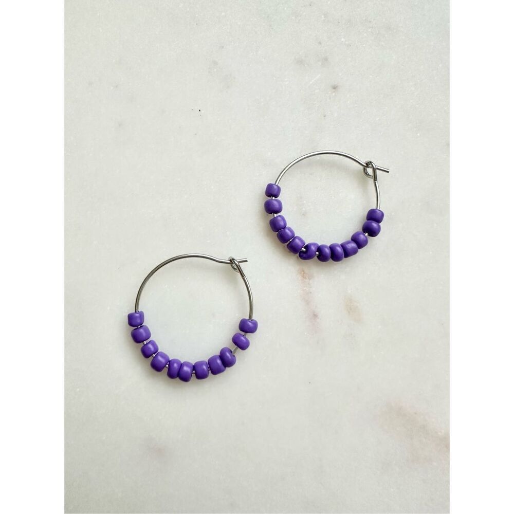 Purple petit beaded hoop earrings